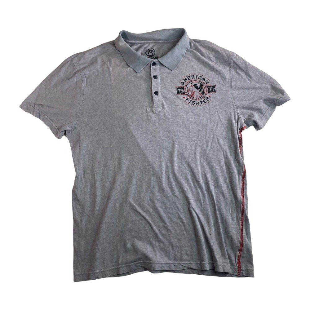 American Fighter Polo Shirt Men's Large Gray Red Graphic NWT Heritage